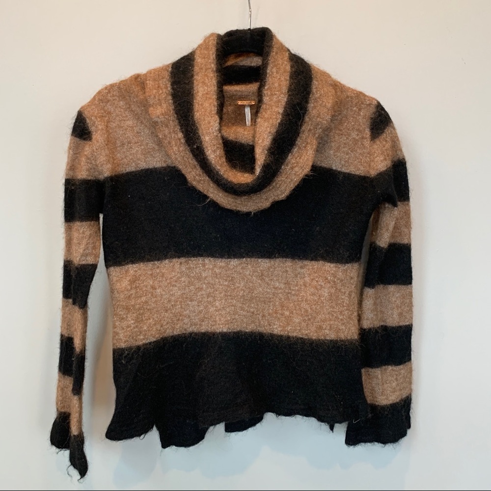 Free People Black and Tan Striped Sweater